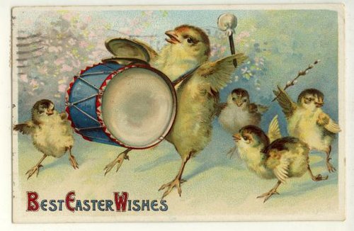 Vintage Easter Chicks Drum Band Greeting Card