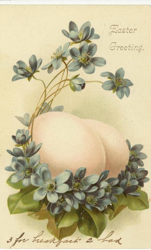 Victorian Easter Greeting Card with Egg & Blue Flowers