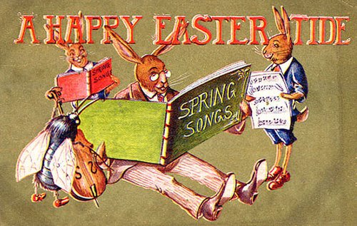 Victorian Easter Greeting Card with Musical Rabbits