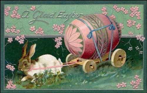 Victorian Easter Greeting Card with Bunny and Egg Carriage
