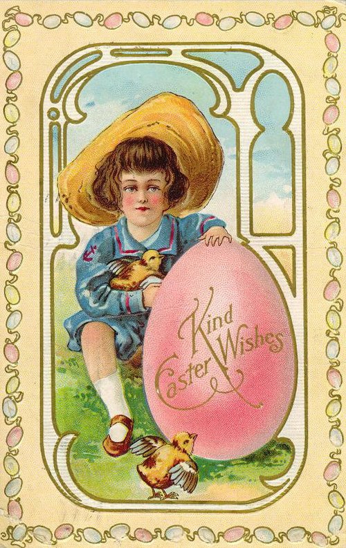 Edwardian Easter Greeting Card with Child & Chicks