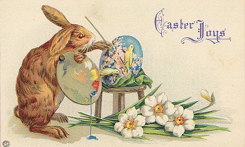 Victorian Easter Joys Greeting Card with Rabbit and Egg