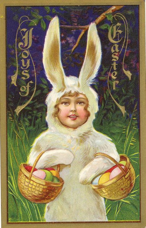 Vintage Easter Bunny Greeting Card with Egg Baskets