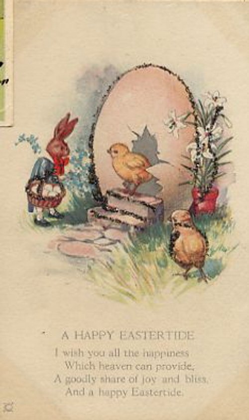 Victorian Easter Greeting Card with Chick & Floral Design