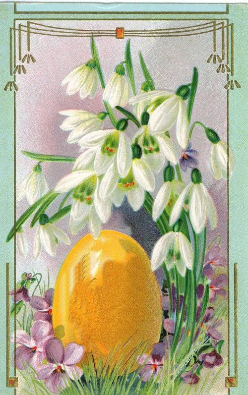 Vintage Easter Snowdrops & Golden Egg Greeting Card