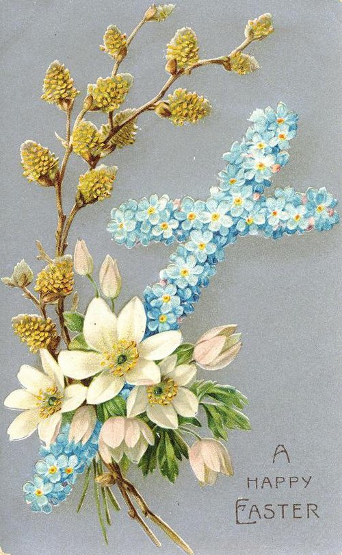 Victorian Easter Greeting Card with Forget-Me-Nots & Anemones