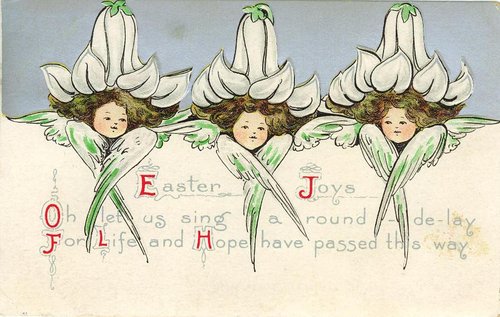 Vintage Easter Greeting Card Three Flower Fairies 1900s