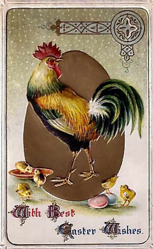 Vintage Easter Greeting Card with Rooster & Eggs - Early 1900s
