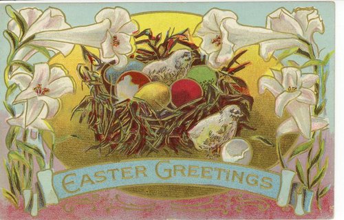 Victorian Easter Greeting Card with Chicks and Eggs
