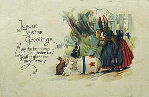 Vintage Easter Greeting Card with Rabbits & Bunnies, Edwardian Era