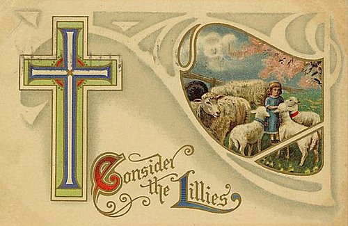 Victorian Easter Greeting Card with Cross and Shepherd Girl