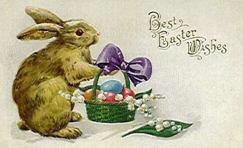 Vintage Easter Greeting Card with Bunny and Egg Basket