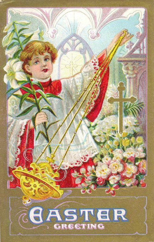 Vintage Easter Greeting Card Altar Server Child Early 1900s