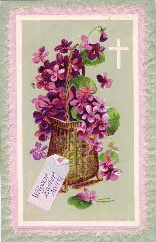 Victorian Violets in Basket Cross Religious Greeting Card