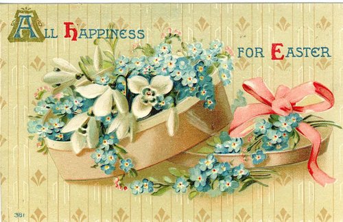 Vintage Easter Greeting Card with Snowdrops & Pink Ribbons