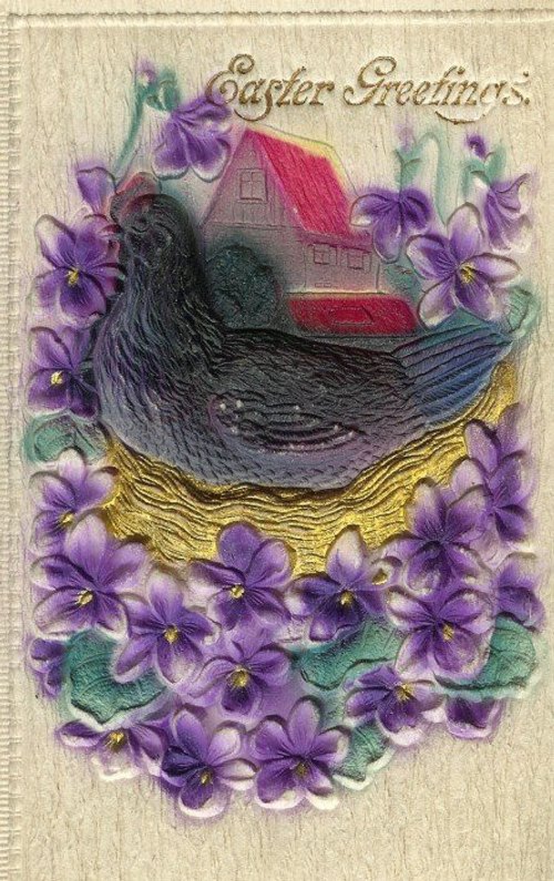 Victorian Easter Greeting Card with Bird & Purple Violets