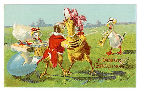 Vintage Easter Greeting Card with Anthropomorphic Animals