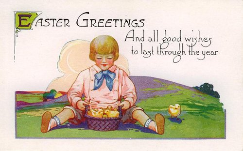 Vintage Easter Greeting Card: Child with Chicks, Early 1900s