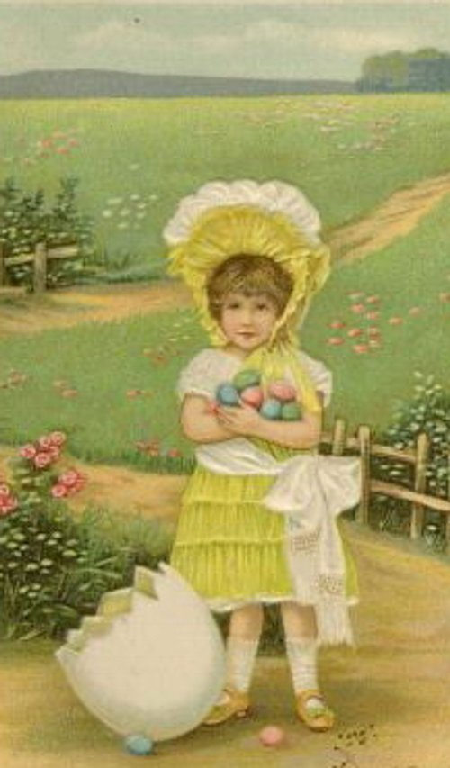 Victorian Girl in Bonnet with Goose - Pastoral Greeting Card