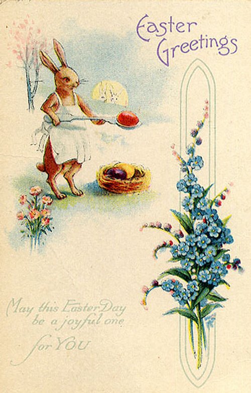 Victorian Easter Greetings Card with Anthropomorphic Rabbit - Circa 1900