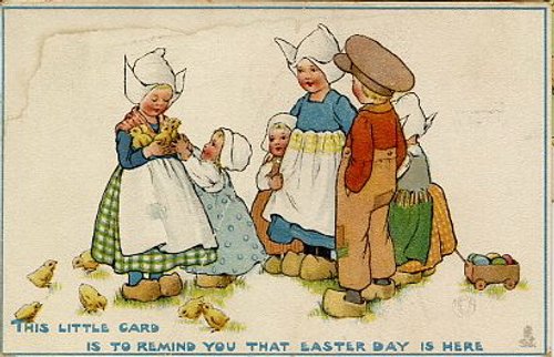 Vintage Easter Greeting Card with Dutch Children & Chicks