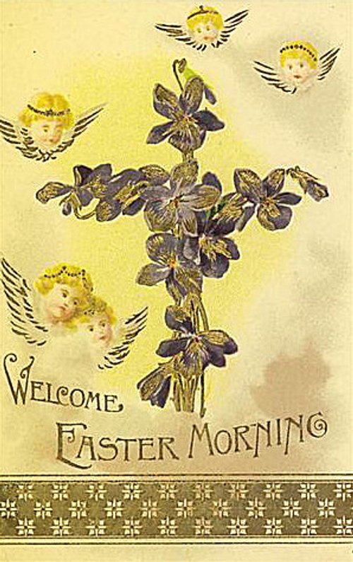 Victorian Easter Morning Greeting Card with Cherubs & Violets