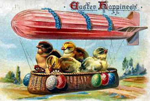 Easter Happiness Airship Chicks Vintage Greeting Card
