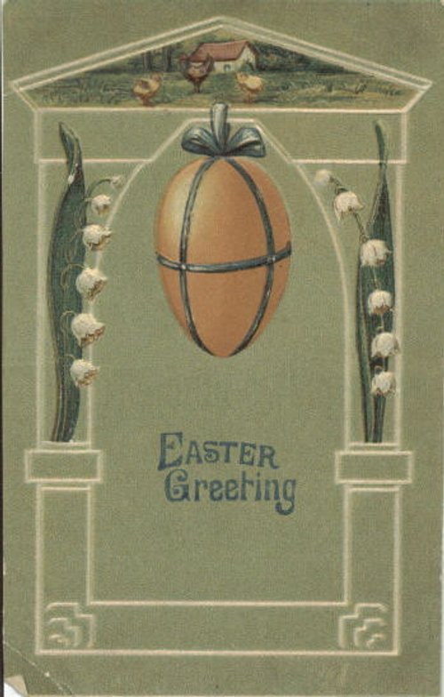 Vintage Easter Greeting Card with Egg & Lily of the Valley Design