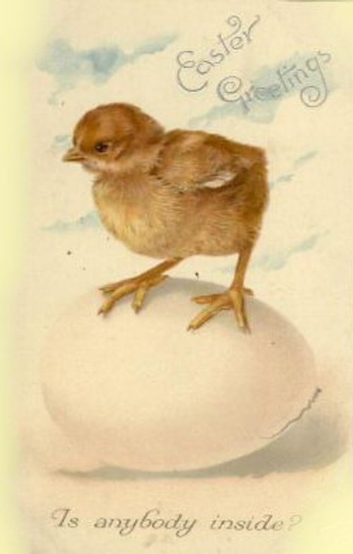 Vintage Easter Greeting Card Chick on Egg Victorian Design