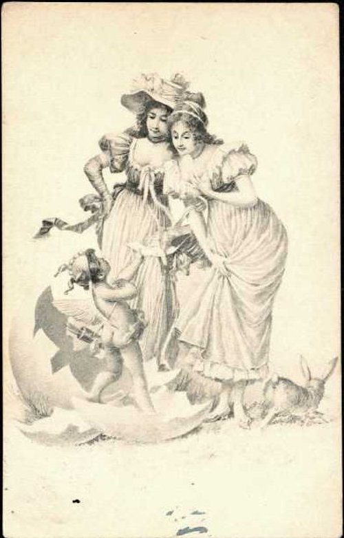 Victorian Ladies Easter Greeting Card: Two Women in Elegant Dress