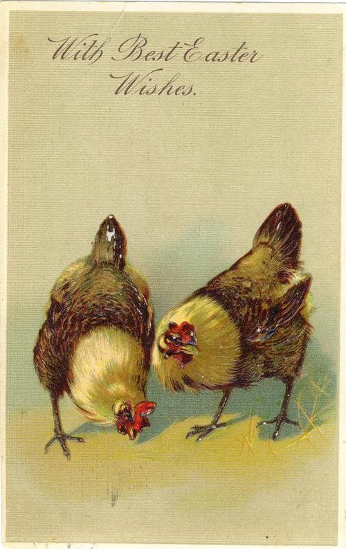 Vintage Easter Greeting Card with Chickens, Victorian Era