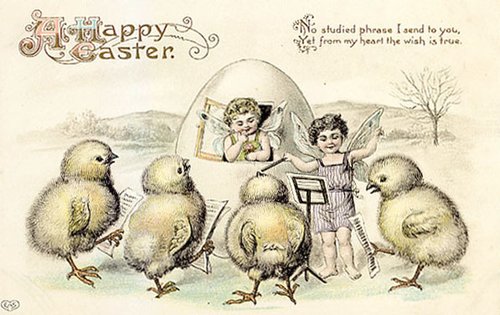 Victorian Easter Greeting Card with Cherubs and Chicks