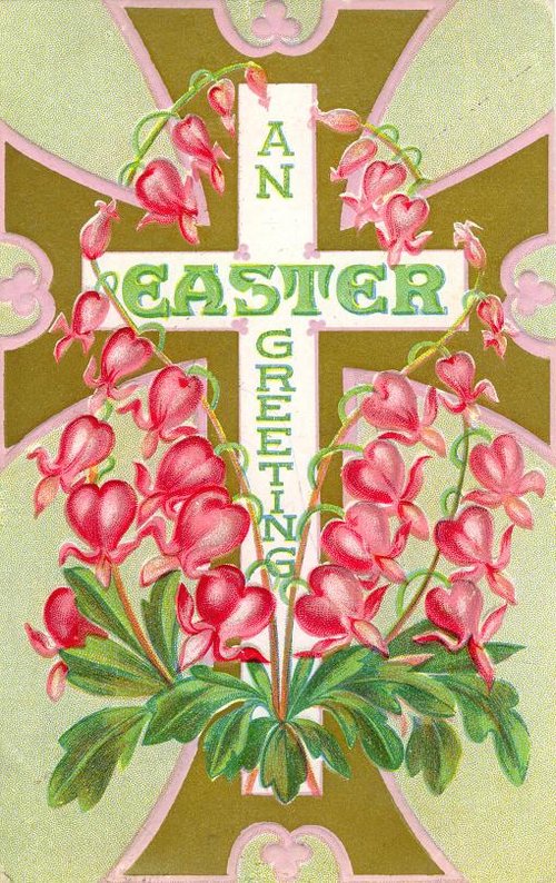 An Easter Greeting Victorian Cross Flowers Card
