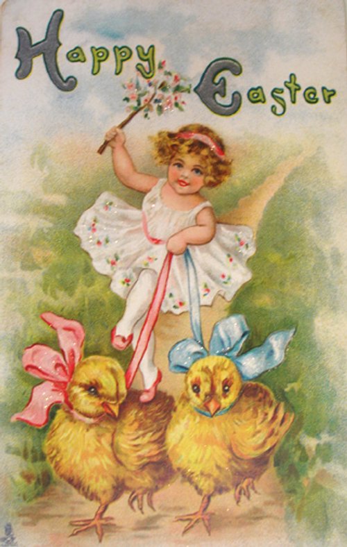 Vintage Easter Greeting Card with Cherub and Baby Chicks