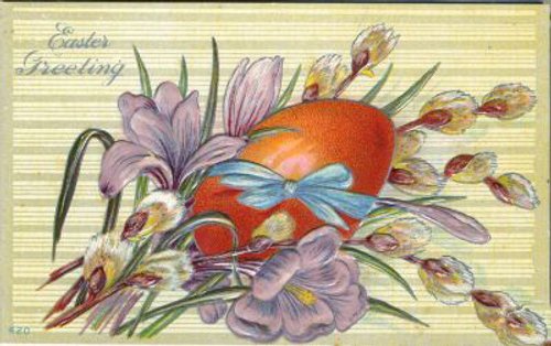 Victorian Easter Greeting Card with Egg & Spring Flowers