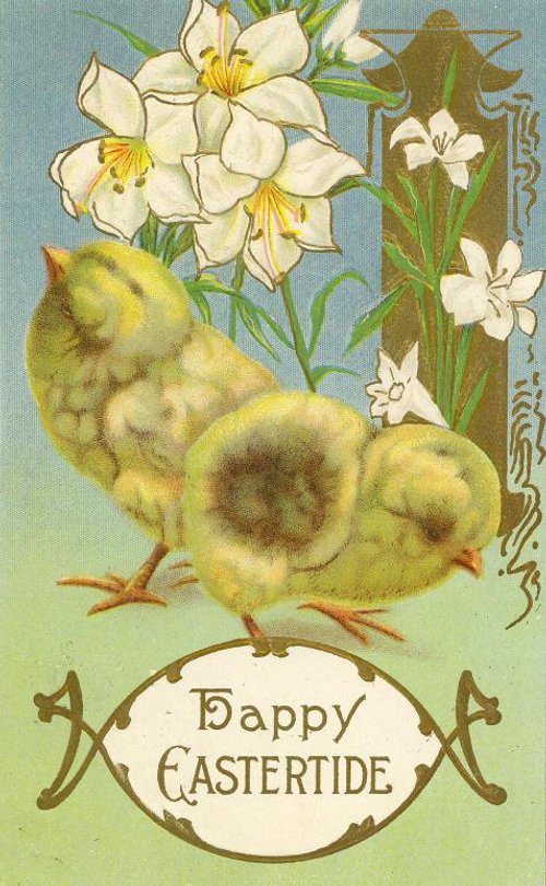 Victorian Easter Greeting Card with Chicks & Lilies