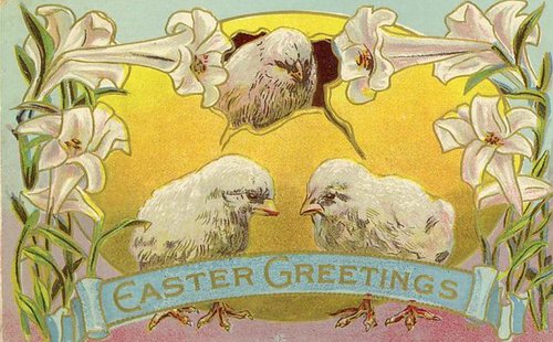 Victorian Easter Greeting Card with Chicks and Lilies
