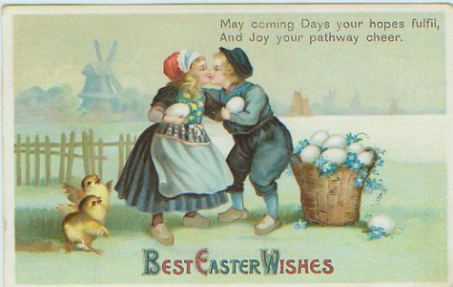 Vintage Easter Greeting Card Dutch Children with Windmill