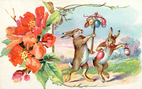 Victorian Anthropomorphic Rabbits Easter Greeting Card | Vintage 1880s