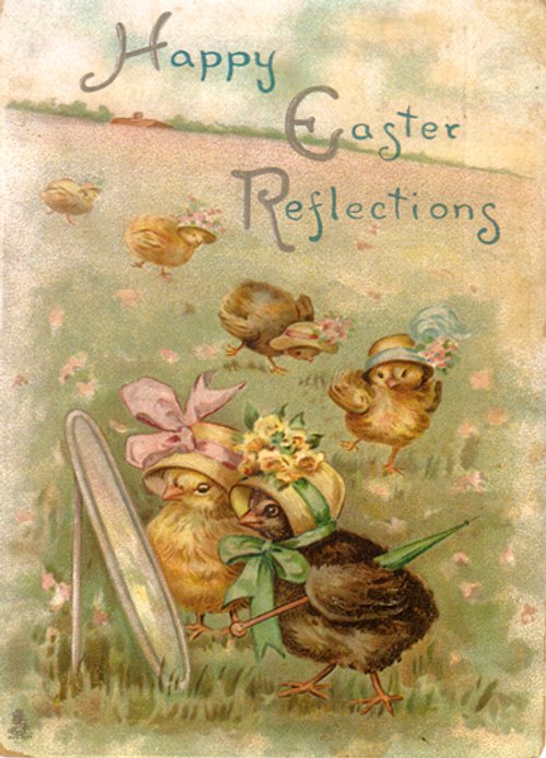 Happy Easter Reflections Victorian Greeting Card with Chicks