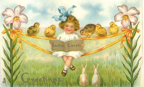 Vintage Easter Greeting Card with Child and Chicks