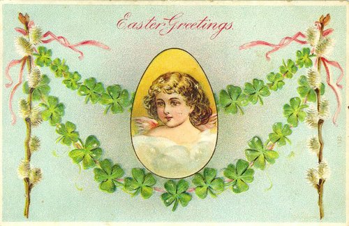 Victorian Easter Greeting Card with Angel & Shamrocks