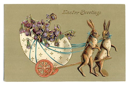 Victorian Easter Greetings Card: Rabbits & Violets
