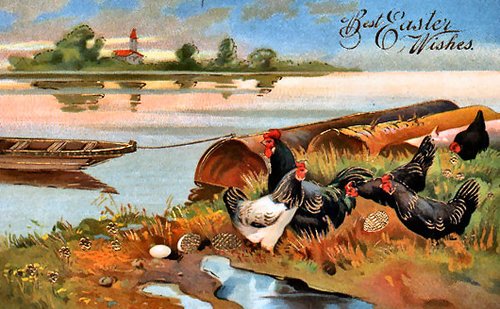 Best Easter Wishes Victorian Rooster Hens Riverside Greeting Card