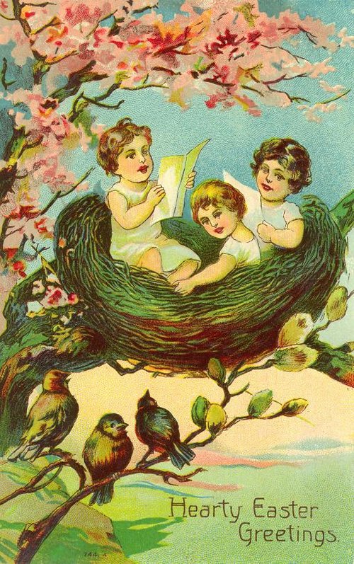 Victorian Easter Greeting Card with Angels & Birds