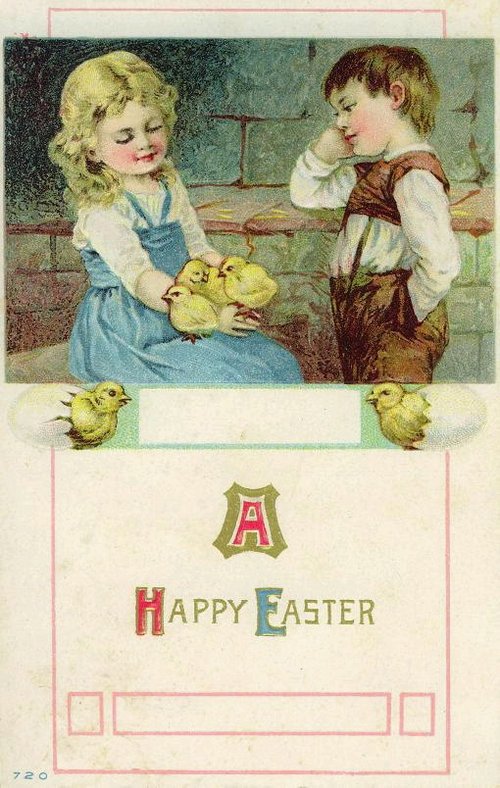 Vintage Easter Greeting Card Children Chicks Victorian Era