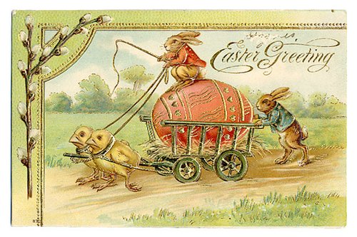 Victorian Easter Greeting Card with Anthropomorphic Animals