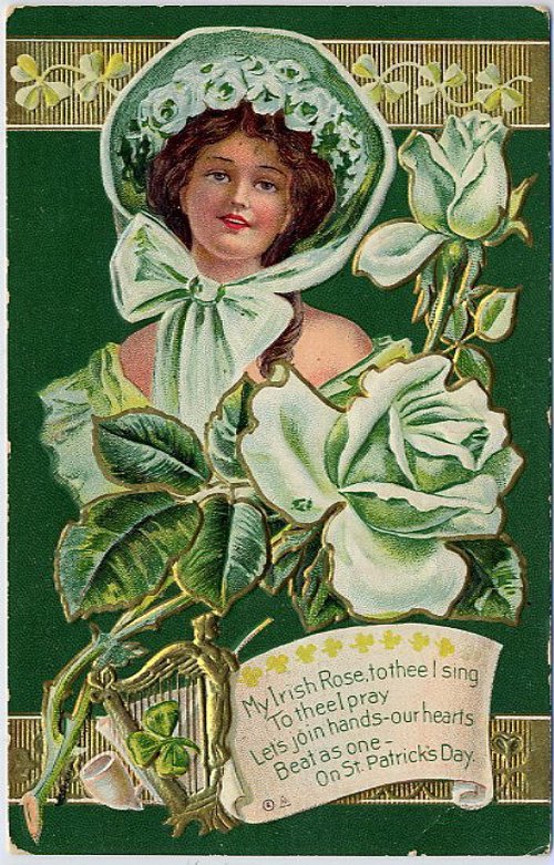 Vintage St. Patrick's Day Greeting Card with Woman in Green Bonnet