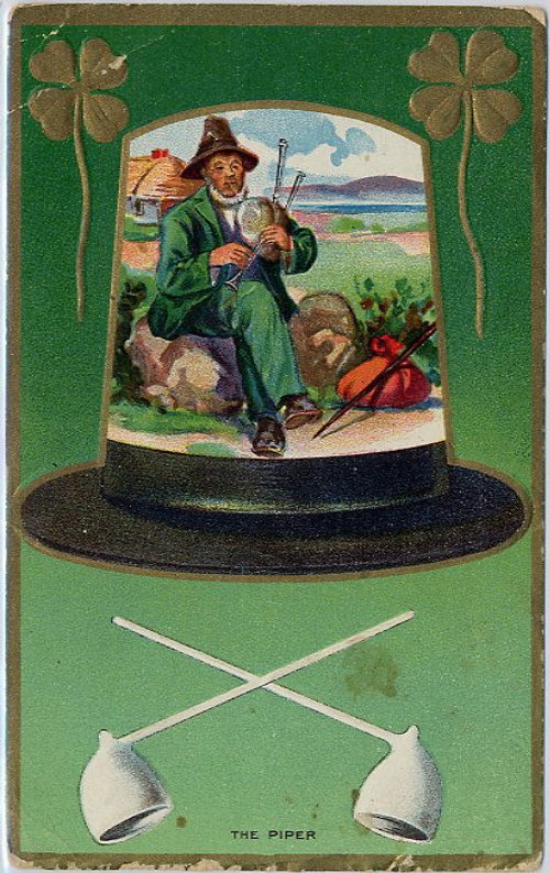 Vintage St. Patrick's Day Greeting Card with Leprechaun and Pipes
