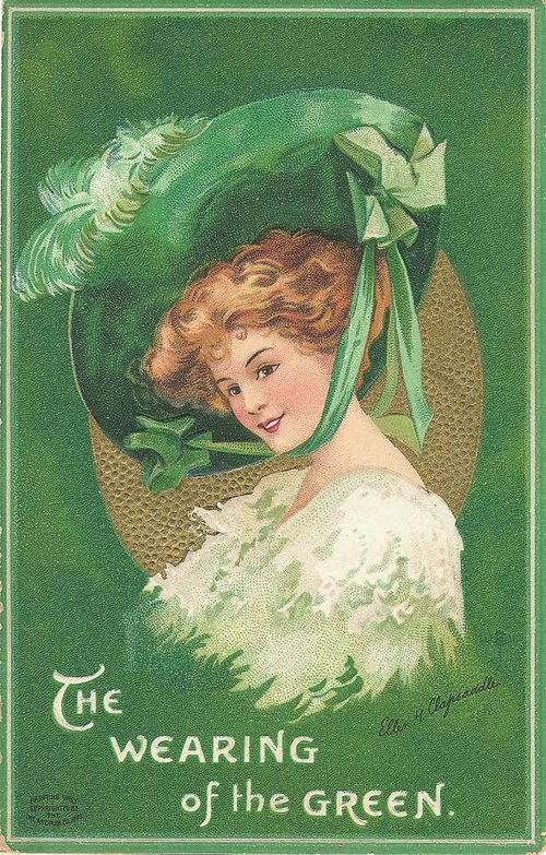 Vintage St. Patrick's Day Greeting Card Woman Green Hat
